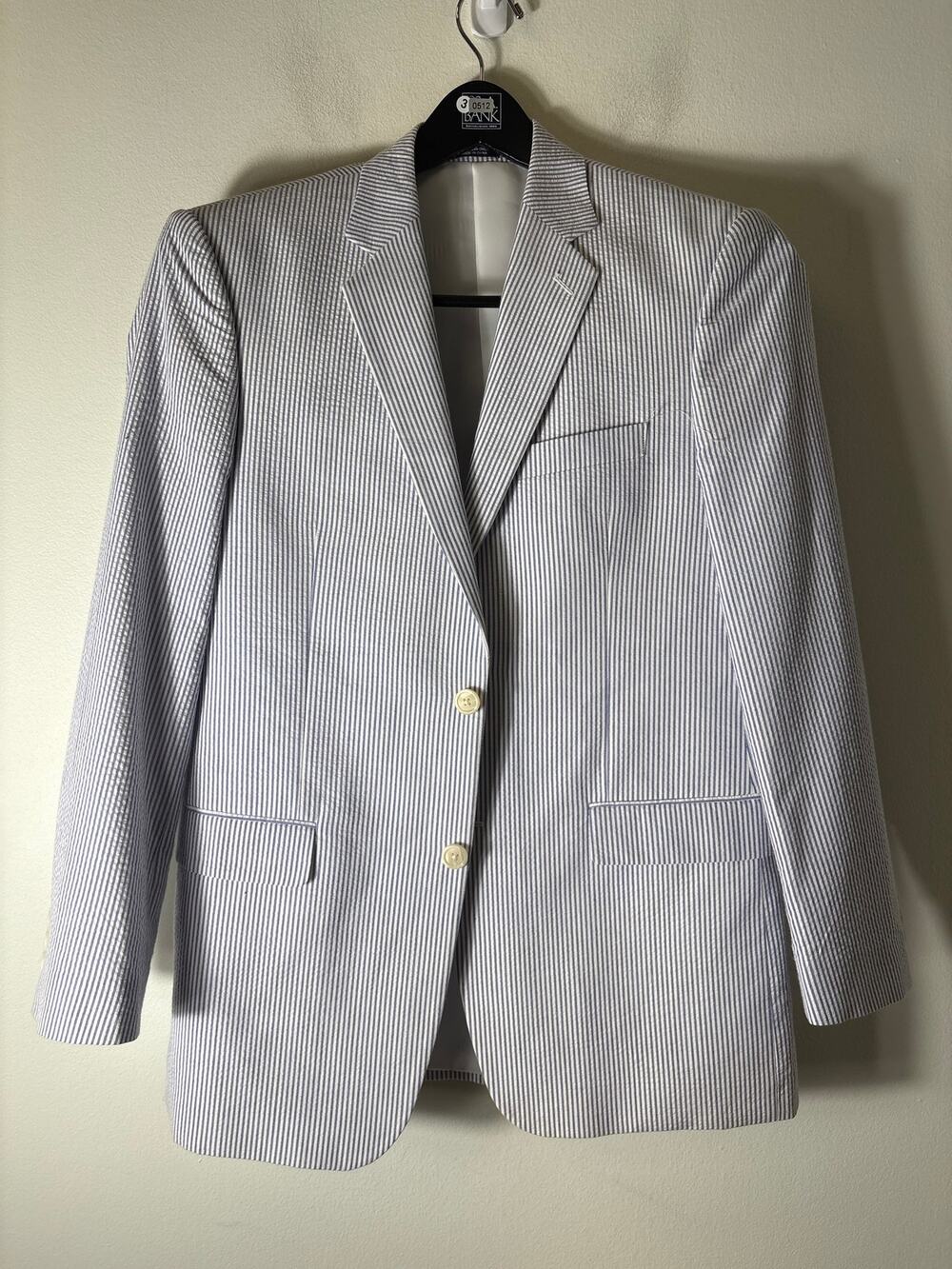Mens Saddlebred Blue and White Seerucker Jacket Sz 38R